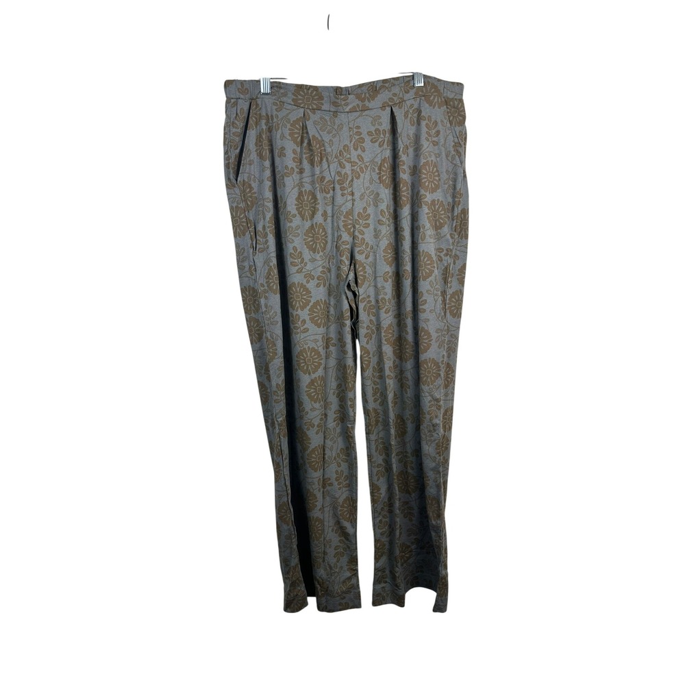 Gudrun Sjödén Floral Wide Leg Pants Womens XL Gray Brown Very Good Lagenlook
